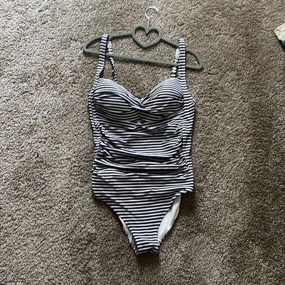 ONE PIECE BLUE AND WHITE SWIM SUIT - Picture 1 of 4